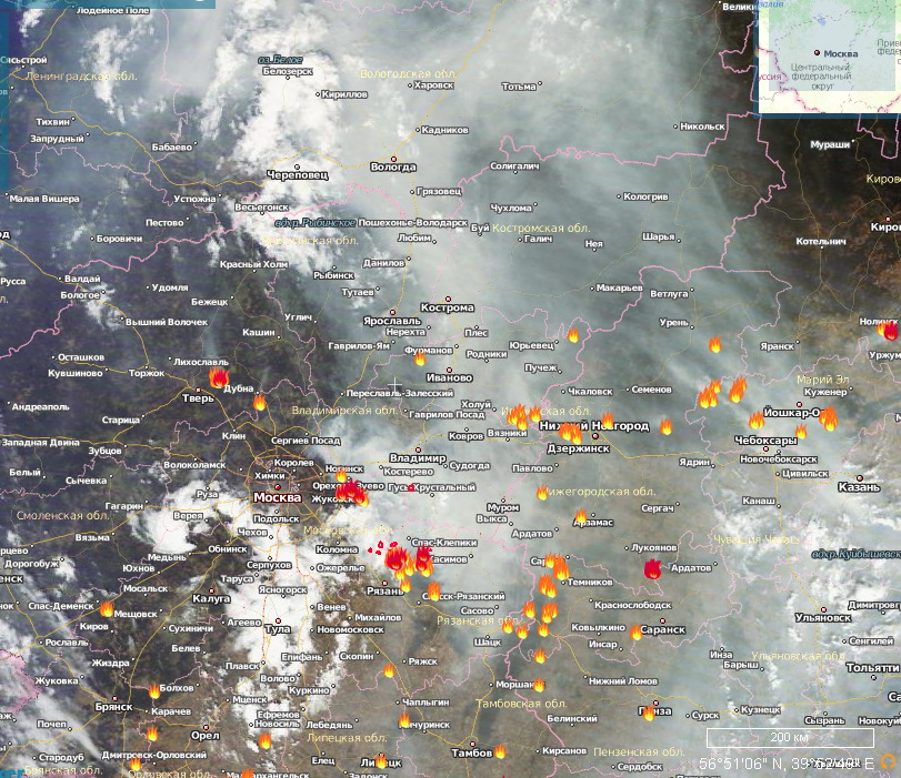 Карта пожаров в нижегородской области